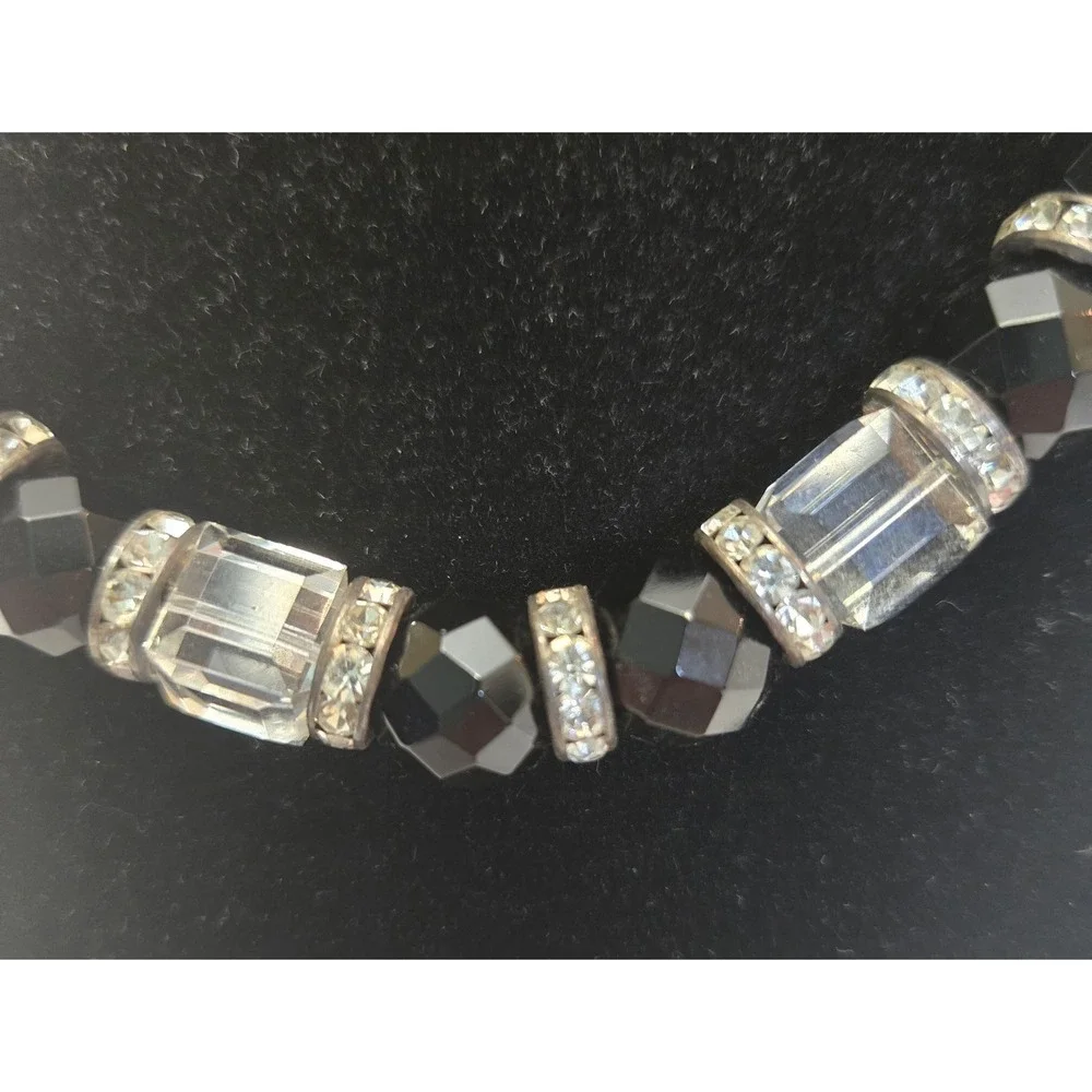 Black Clear Faceted Glass Beaded‎ Necklace Rhinestone Spacers 18